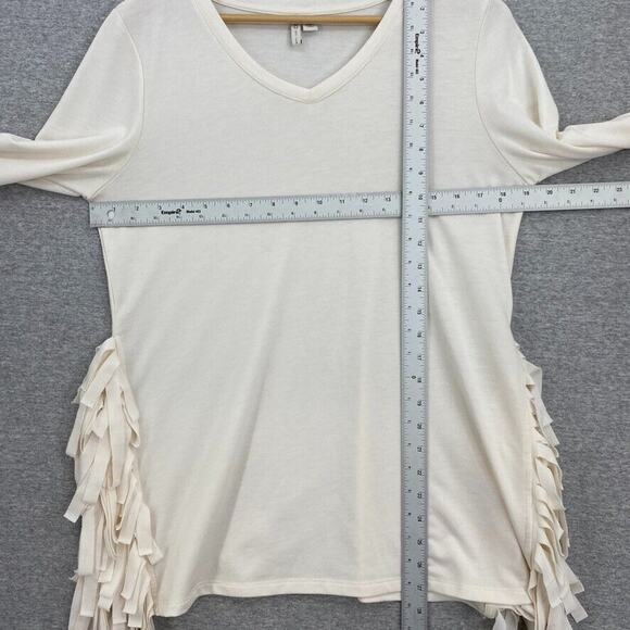 Cato Blouse Womens XS Cream Fringed Split Sides VNeck 3/4 Sleeve Stretch - Picture 7 of 10